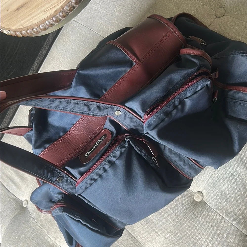 Oscar de la Renta Navy Maroon Trimmed Travel Duffle Bag